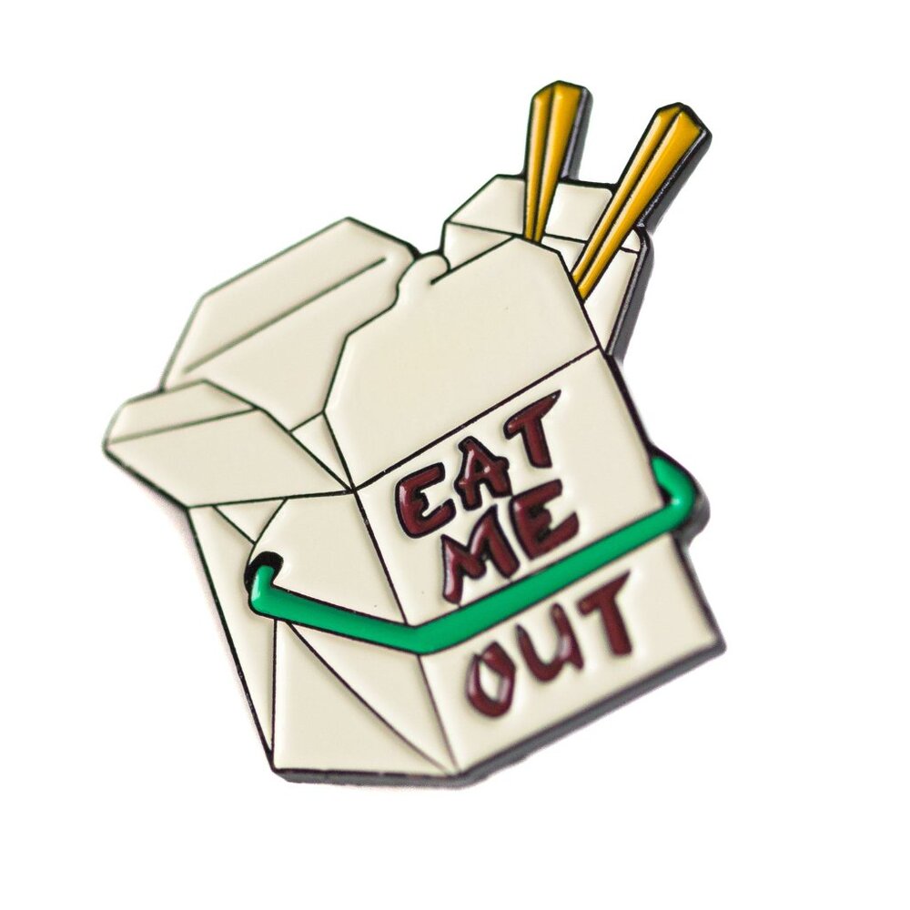 "EAT ME OUT" CHINESE TAKE-OUT FOOD CARTON ENAMEL PIN LAPEL PIN BROOCH NWT